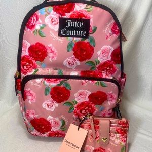 Juicy couture Womans bag backpack wallet 2pc set blush pink floral roses BNWT